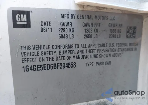 2011 Buick Lacrosse Cxs from USA, damaged, VIN 1G4GE5ED6BF394558